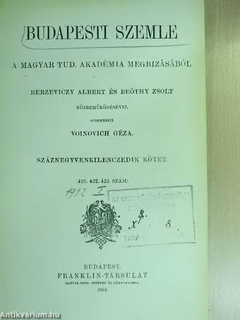 Budapesti Szemle 1912. I-IV.