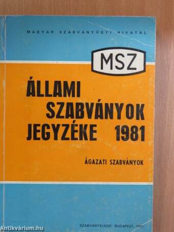 Állami szabványok jegyzéke 1981. II. (töredék)