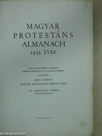 Magyar Protestáns Almanach 1933. évre