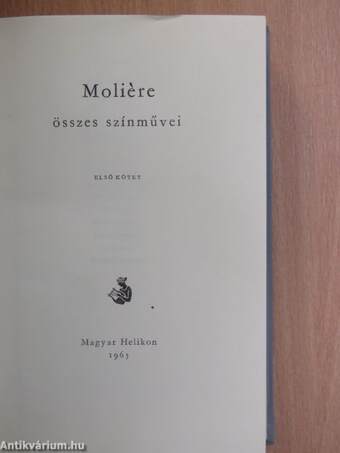 Moliére összes színművei I. (töredék)