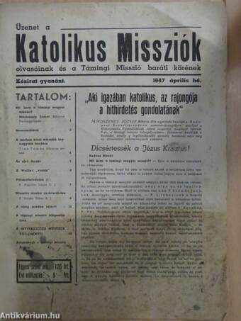 Üzenet a Katolikus Missziók olvasóinak és a Támingi Misszió baráti körének 1947 április