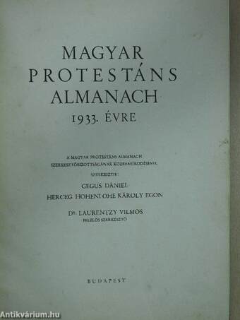 Magyar Protestáns Almanach 1933. évre