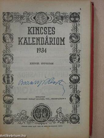 Kincses Kalendáriom 1934