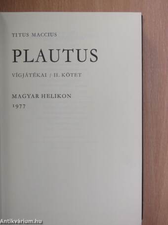 Plautus vígjátékai II. (töredék)