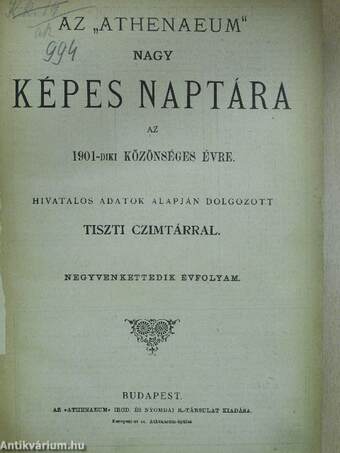 Az "Athenaeum" nagy képes naptára az 1901-diki közönséges évre (rossz állapotú)