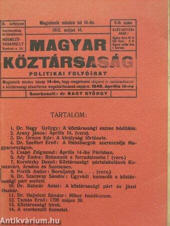 Magyar Köztársaság 1913. május 14.