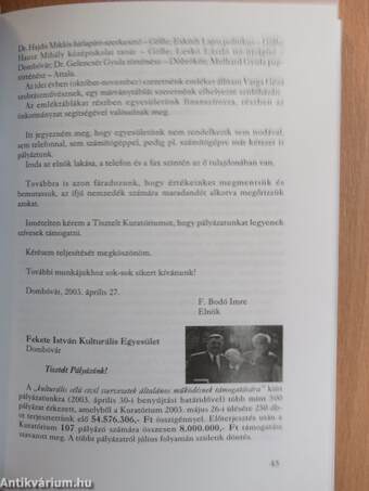 A dombóvári Fekete István Kulturális Egyesület Emlékkönyve 2003.