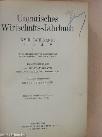 Ungarisches Wirtschafts-Jahrbuch 1942.