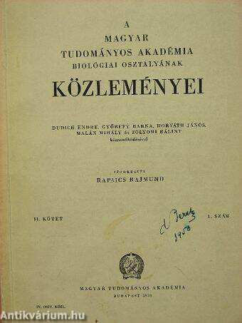 A Magyar Tudományos Akadémia Biológiai Osztályának Közleményei II/1.