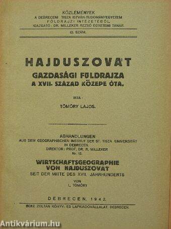 Hajduszovát gazdasági földrajza a XVII. század közepe óta