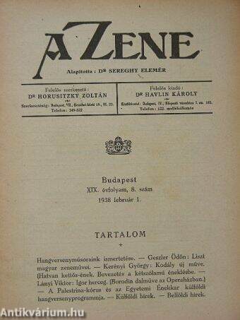 A Zene 1938. február 1.