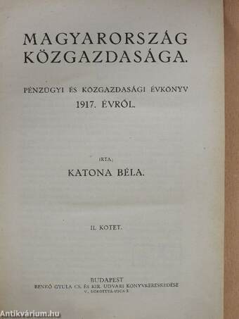 Magyarország közgazdasága 1917. II.
