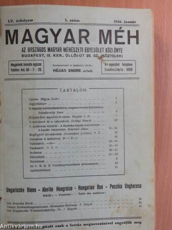 Magyar Méh 1934-1935. (nem teljes évfolyam)