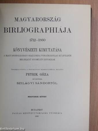 Magyarország bibliographiája 1712-1860. IV.