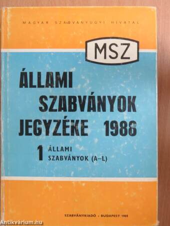 Állami Szabványok Jegyzéke 1988. 1. (töredék)