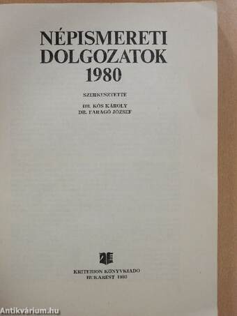 Népismereti dolgozatok 1980