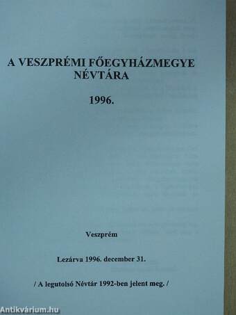 A Veszprémi Egyházmegye Névtára 1996