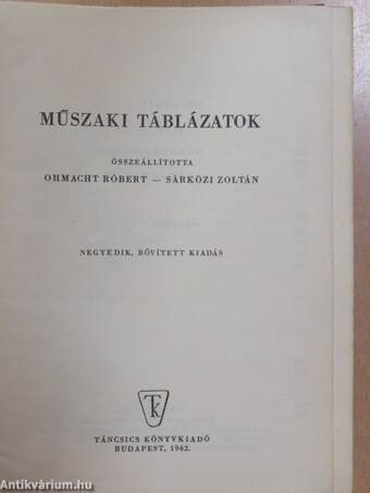 Műszaki táblázatok