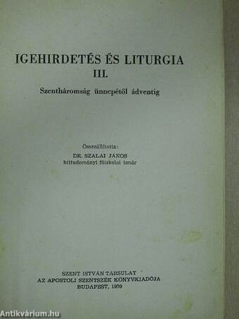 Igehirdetés és liturgia III.