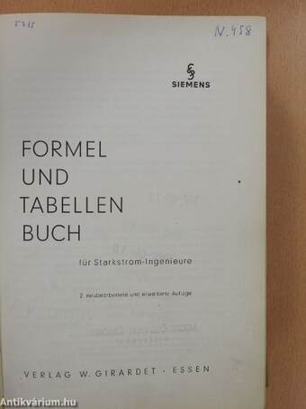 Formel und Tabellen Buch für Starkstrom-Ingenieure