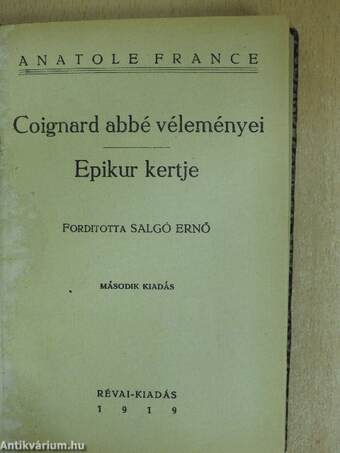 Coignard abbé véleményei/Epikur kertje