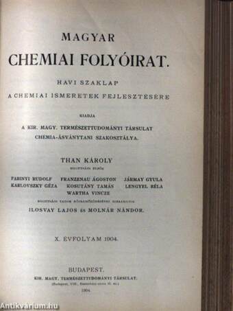 Magyar Chemiai Folyóirat 1902-1905. januárius-deczember