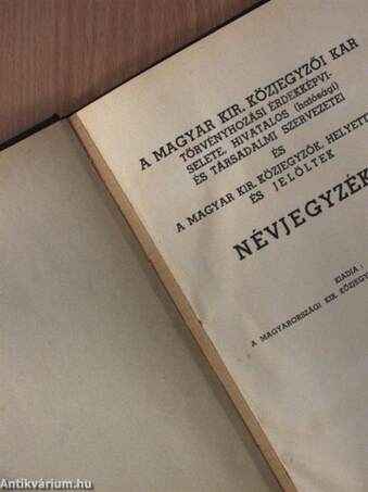 Kir. Közjegyzők Közlönye 1940. (nem teljes évfolyam)/A Magyar Kir. Közjegyzői Kar törvényhozási érdekképviselete, hivatalos (hatósági) és társadalmi szervezetei és a Magyar Kir. Közjegyzők, helyettesek és jelöltek névjegyzéke