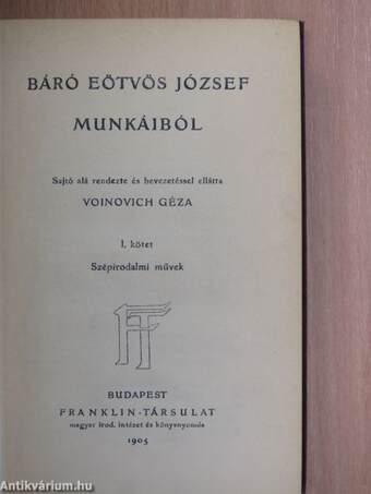 Báró Eötvös József munkáiból I.