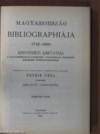 Magyarország Bibliographiája 1712-1860 III./1-2.