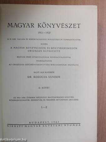 Magyar könyvészet 1911-1920 II.