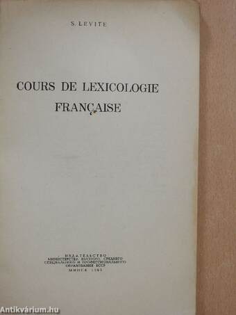 Cours de lexicologie francaise