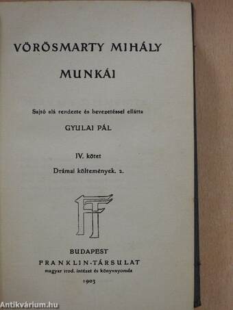 Vörösmarty Mihály munkái IV.