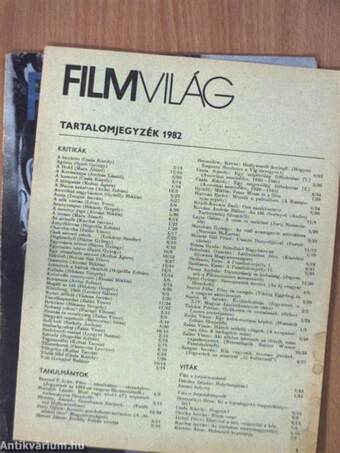 Filmvilág 1982. január-december/1982. évi összesített tartalomjegyzék