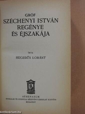 Gróf Széchenyi István regénye és éjszakája