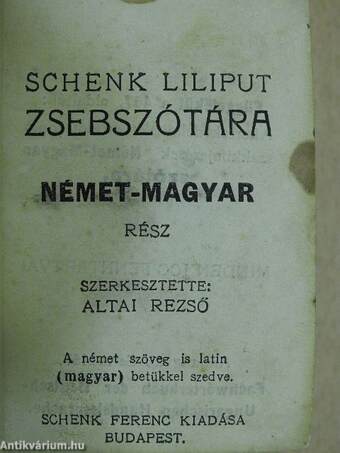 Schenk Liliput Zsebszótára - Német-magyar rész (minikönyv)