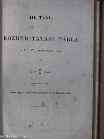 Hétjegyű közönséges logarai az 1-től 108000-ig terjedő számoknak valamint 10-től 10 M. perczre, minden körnegyedi szög keble-, pótkeble-, érintője-, és pótérintőjének/Közbeigtatási tábla az aránylagos részek kiszámítására I-III.