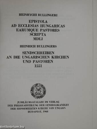 Sendschreiben an die Ungarischen Kirchen und Pastoren 1551