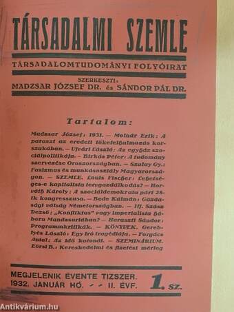 Társadalmi Szemle 1932. január-december