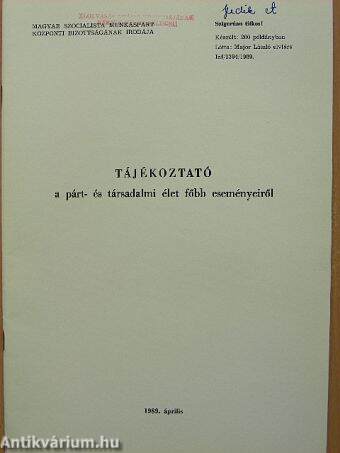 Tájékoztató a párt- és társadalmi élet főbb eseményeiről 1989. április