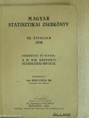 Magyar statisztikai zsebkönyv 1938.