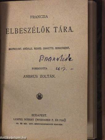 A gondolkozó gép/Francia elbeszélők tára V./Franczia elbeszélők tára II./Franczia elbeszélők tára