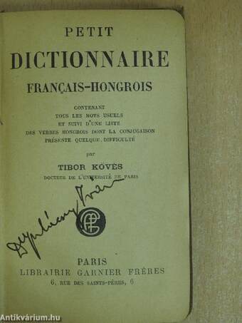 Petit dictionnaire francais-hongrois/Magyar-francia zsebszótár