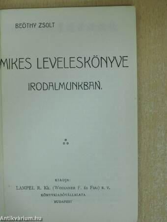 Mikes leveleskönyve irodalmunkban