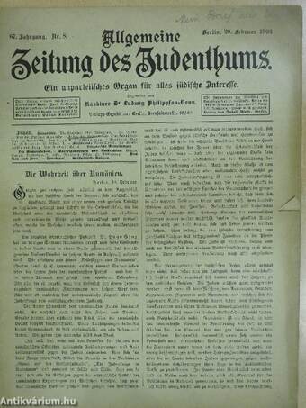 Allgemeine Zeitung des Judenthums 20. Februar 1903 (gótbetűs)