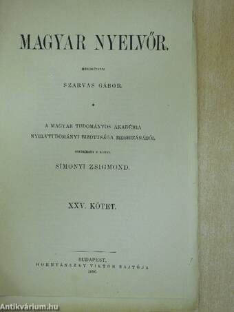 Magyar Nyelvőr 1896. január-december