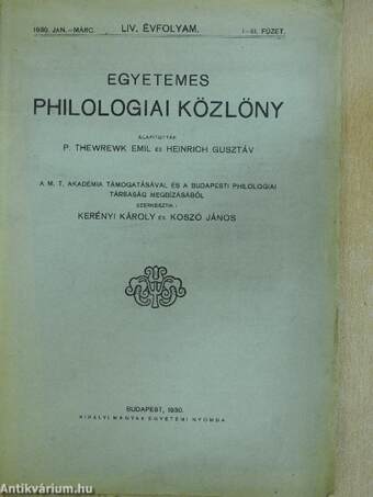 Egyetemes Philologiai Közlöny 1930. január-december