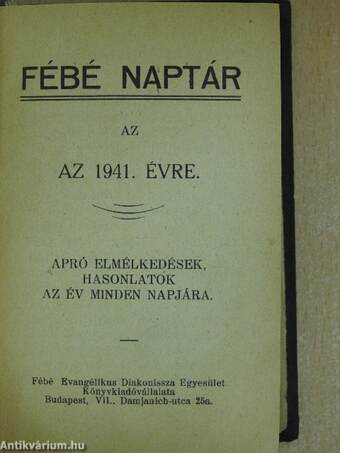 Fébé naptár az 1941. évre