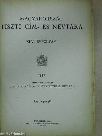 Magyarország tiszti cím- és névtára 1937.