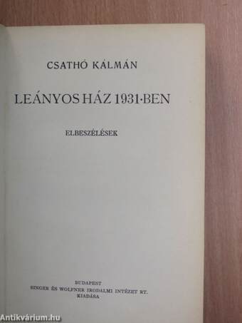 Leányos ház 1931-ben