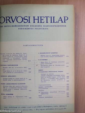 Orvosi Hetilap 1961-1962. (vegyes számok) (8 db)